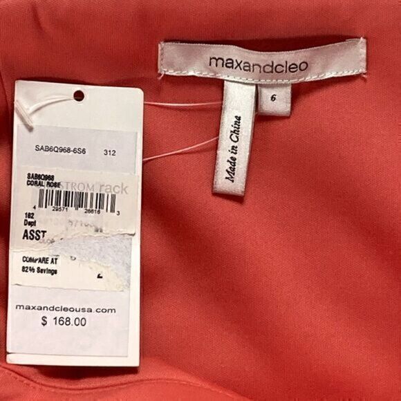 MAX & CLEO Dress Womens 6 Peach/Pink Spaghetti Straps Ruffles Side Zipper NWT - Picture 12 of 14